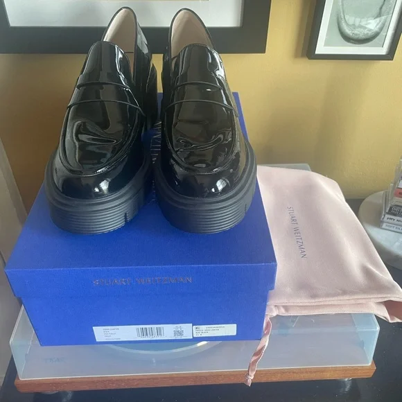 Stuart Weitzman Black Patent Leather Chunky Loafers - Picture 7 of 7